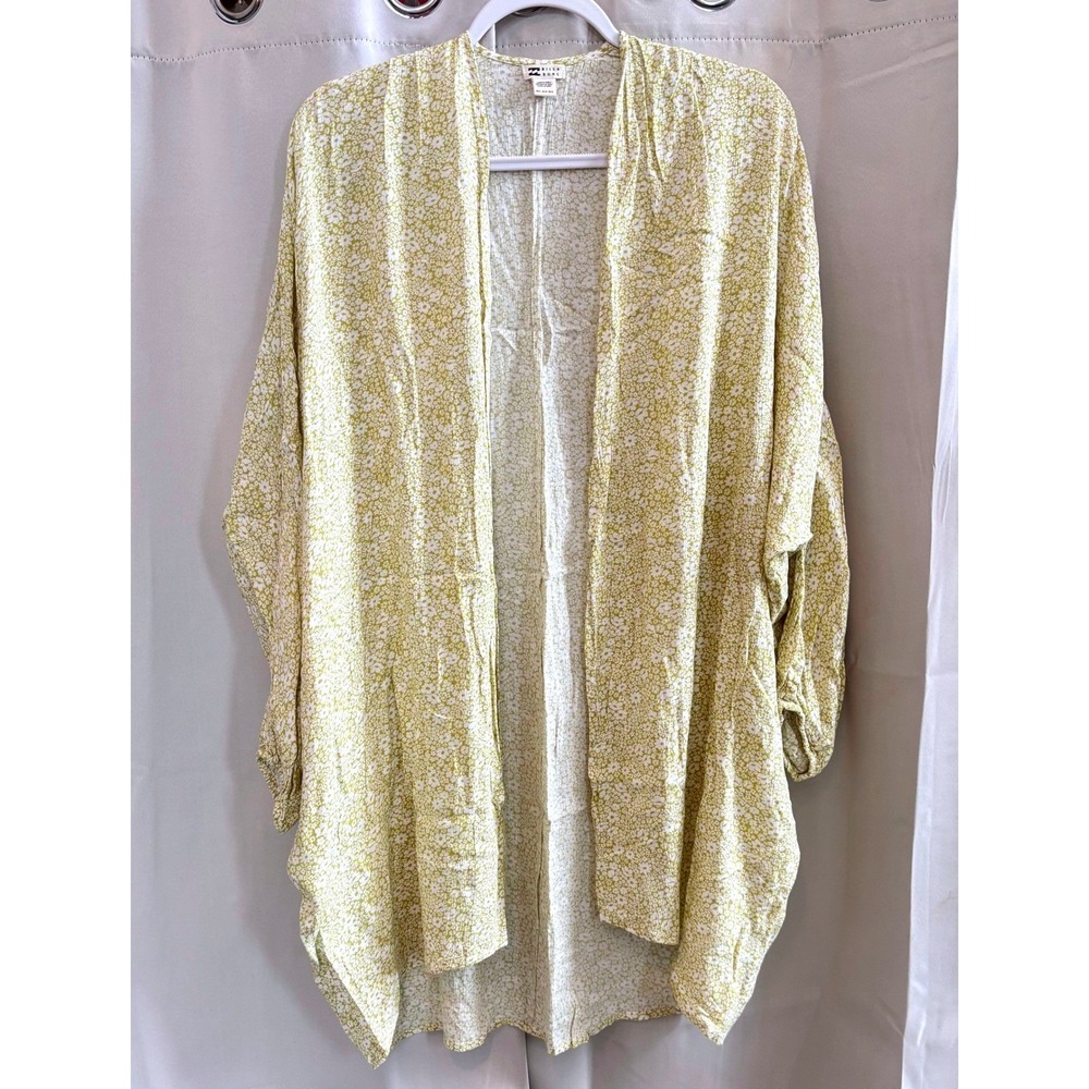 Billabong Kimono Chartreuse Green Floral M/L Open Front Long Swim Cover Up 19777